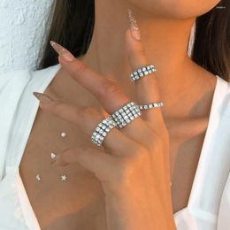 Cluster Rings 2024 Trendy Entry Lux Elegant Rhinestone Ring Set For Women Silver Plated Layered Tennis Jewelry Of QD-14