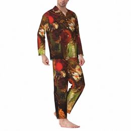 vincent Van Gogh Pajamas Set Poppies Cornfrs Soft Sleepwear Men Lg Sleeves Casual Loose Daily 2 Pieces Nightwear Plus Size A16q#