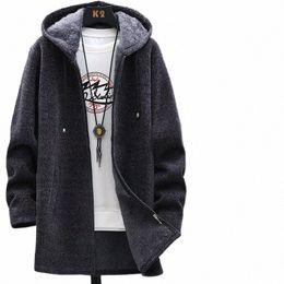 men Zipper Knitted Parka Jacket Hooded Casual Solid Sweater Cardigan Trench Coat p2VU#