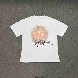 High Quality Ts Orange Leukocyte Print Short Sleeved T-shirt Black Mens and Womens Summer