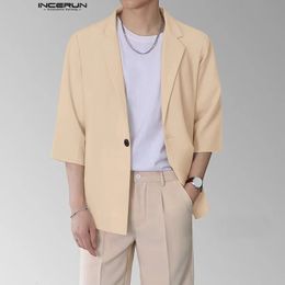 Casual Simple Style Tops INCERUN Mens Solid All-match Blazer Streetwear Stylish Male Short Sleeve Suit Coats S-5XL 240311