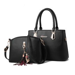 2Pcs PU Leather Handbag Set Tassel Decor Satchel Purse Fashion Crossbody Bag For Women 240309