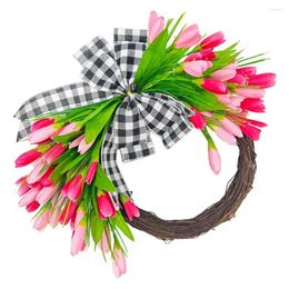 Decorative Flowers Artificial Door Wreath Spring Floral Plaid Bowknot For Home Decor Garden Ornaments Fine Workmanship