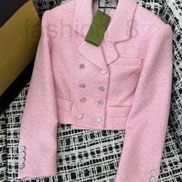 Women's Jackets Designer Spring 24 New minimalist short double breasted suit collar light pink sequin embroidered jacket 2IPF