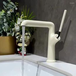 Bathroom Sink Faucets Brass Single Handle Hole Basin Faucet 1/2 Deck Mounted Cold Mixer Taps Luxury White Black Round