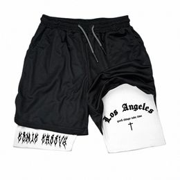 gothic Cross Gym Short Pant Print Fitn Pants Y2k Fi Running Shorts Sportswear Gym Jogging Pant 2 In 1 Short for Men Q2EJ#