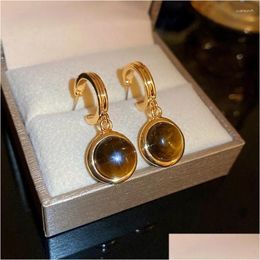 Dangle Chandelier Earrings Fashion Trend Unique Design Elegant Delicate Vintage Amber Round For Women Girls 2024 Jewelry Party Premium Otc2H