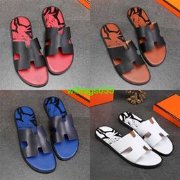 Mens Lzmir Sandals Leather Slippers Summer SoftSole Top Layer Leather Slippers Mens Summer Wear Trend Leather One Line Sandal Mens Fashion Br have logo HBI3