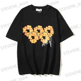 Men's T-Shirts Vintage Strtwear Flame Kapok Foam Print Short Slve T-shirt for Men and Women Ropa Hombre Cotton Summer Oversized Tshirts T240325