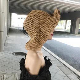 Berets Handmade Weave Raffia Sun Hats For Women Black Ribbon Lace Up Large Brim Straw Hat Outdoor Beach Summer Caps Chapeu Feminino