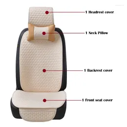 Car Seat Covers 2024 Flax Cover With Neck Pillow Backrest Pad 4PCS/Set Protector Linen Front Automobile Cushion Accesorry Interior