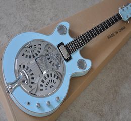 Unusual shape Blue body Echo Electric Guitar with Rosewood fingerboardChrome HardwareProvide customized services9793362