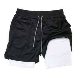 Gym Workout 2 in 1 Compression Shorts for Men Summer Athletic Performance with Towel Loop Pockets Stretchy Quick Dry 240315