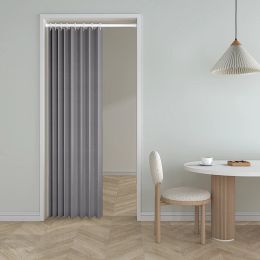 Curtains Grey Fixed Folding Door Partition Curtain Household Cloth Bedroom Fitting Room Wind Waterproof Thermal Insulation Shielding