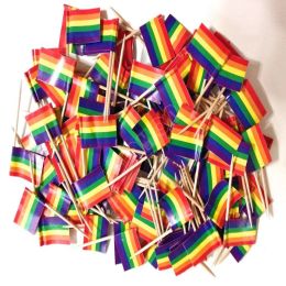 Accessories Free Shipping 300 pcs Rainbow Flag Toothpick Flag Lesbian Gay Pride LGBT Flag Banner Colorful Rainbow Flag cooktail sticks