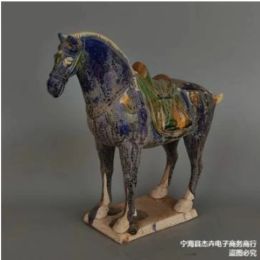 Miniatures Tang Sancai Blue Glazed War Horse Home Decor Ancient Porcelain Unearthed in Imitation Museum Decoration Sculptures Figurines