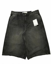 High Street Hip-Hop Coreano Simples Shorts Jeans Masculino Casual Wear Y2K Esportes Mid-Length Cintura Alta Casal Calças de Perna Larga 65SQ #