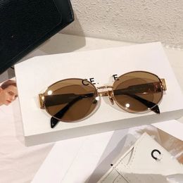 2024 Womens Oval Frame Designer Sunglasses man Metal Mirror Legs Green Lens Sunglasses Retro Small Round Frame Sexy Little Women With box