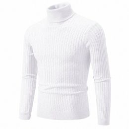 autumn and Winter New Men's Knitted Jacquard Sweater High Neck Slim Fit and Warm Pullover Mens Clothes 75JZ#