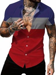 fi Stripe Shirt For Men Fi Classic Color Block Short Sleeve Summer Vacati Shirts Breathable Tops Hawaiian Shirts u1j5#