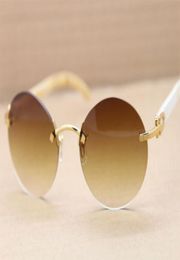 Round White Buffalo Horn Sunglasses Unisex design half frame sunglasses C Decoration Fashion Accessories Size5618140 mm5823756