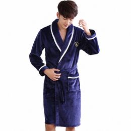 men Casual Kimo Bathrobe Autumn Winter Flannel Lg Robe Thick Warm Sleepwear Plus Size 3XL Nightgown Male Loose Home Wear T9MM#