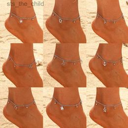 Anklets Retro stainless steel chain ankle suitable for women Bohemian heart-shaped star cross anchor beach ankle bracelet foot Jewellery gift 2023 newC24326