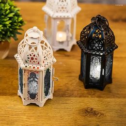 Candle Holders Hollow Castle Candlestick Metal Moroccan Glass Home Decoration Tabletop Small Ornaments Gifts