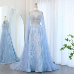 A-Linie, blaues Dubai-Abendkleid von Sharon mit Cape-Ärmeln, elegantes Rosa, Gelb, Übergröße für Damen, Hochzeit, Party, Ss090