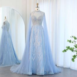 A-line Blue Said Dubai Even Sharon Dress z Cape Rleeves Elegancki różowy żółty rozmiar dla kobiet przyjęcie weselne SS090