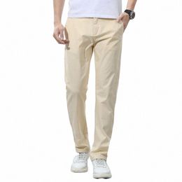 brand Men's Straight-fit Casual Pants Autumn Winter Busin Stretch 98%Cott Light Grey Khaki Trousers Male Size 38 40 v0V8#