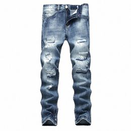 men Jeans Denim Straight Worn Out European And American Classic Lg New Brand Fi Brand Pants h3Kw#