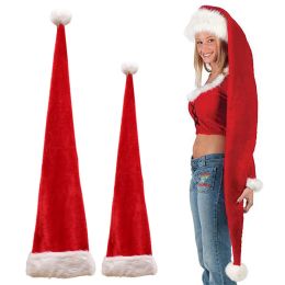 Hats 2 Size Red Long Christmas Hat for Adult Children Plush Santa Claus Hat New Year Christmas Home Xmas Party Decor (No elastic)