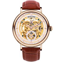 automatic mechanical men watch stainless steel sapphire leather horloges mannen holuns special luxury bigest dial skeleton brw354c