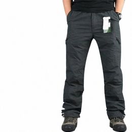 winter Fleece Double Layer Cargo Pants Men Thick Warm Casual Cott Baggy Overalls Rip-Stop Military Tactical Thermal Trousers J62k#