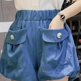 Women's Shorts Kawaii Short Pants For Woman To Wear Elastic Waist Yellow Pocket Cute Casual Offer Outdoor XL