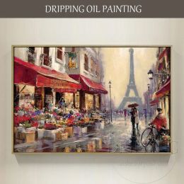 Calligraphy Pure Handpainted High Quality Abstract Paris Street Landscape Oil Painting on Canvas Impressionist Street View Acrylic Painting