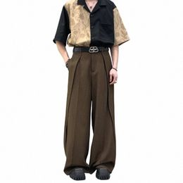 2024 New Men Fi Vintage Loose Casual Wide Leg Straight Suit Pants Man Streewear Show Lg Trousers Pants N11l#