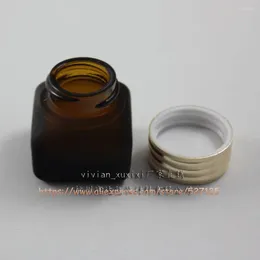 Storage Bottles 15g Square Brown Frosted(Natural) Glass Jar With Aluminium Lid For Eye Cream/Mask Cream/Facial Cream/Mini/Sample Container