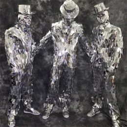 Masks RE43 Party mirror men suit stage dance costumes silver mirror jacket bar perform wears mirror coat dj outfits silver disco mask