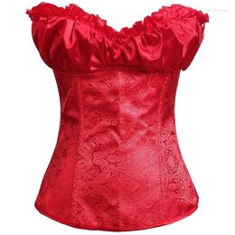 Women's Tanks Zip Side Brocade Women Lace Up Overbust Corset Bustier Outfit Plus Size Korset With Cup Black Apricot White Red Silver