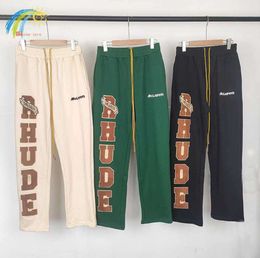 Black Green Apricot Rhude Sweatpants Men Women 1 Loose Towel Embroidered Casual Pants Jogger Multi Pocket Trousers10