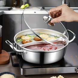 1pc, Thick Thickened Stainless Steel Integrated No Welding Seams Induction Cooker Special Shabu Large Capacity Hot Pot Soup Pot, Kitchen Stuff