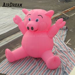 Custom 8mH 26.2ft giant inflatable holland pink pig sit on the ground animal balloon for advertising001