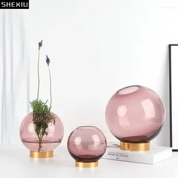 Vases Spherical Glass Vase Metal Support Desk Decoration Flowers Pots Decorative Flower Arrangement Modern Hydroponics Floral