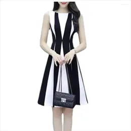 Casual Dresses Black White Summer Dress Long Sleeveless OL