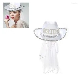 Berets Bridal Cowgirl Hat For Bachelorette Party Rhinestones Sequins Letter White Cowboy Women Shower Decoration