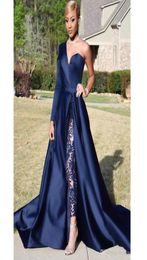 Sexy Royal Blue Split Lace Evening Dresses jumpsuits pantsuit Celebrity African Arabic Dubai Party Prom Dresses Gowns Formal Robe 3236054