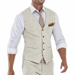 beige Linen Suit Vest for Men Wedding Summer Beach One Piece Waistcoat V Neck Male Fi Cost n1Uj#