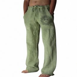 men's Casual Pants sweatpants Sun Fr Print Full Length Pants Pocket Drawstring Linen Trousers Men I3L4#